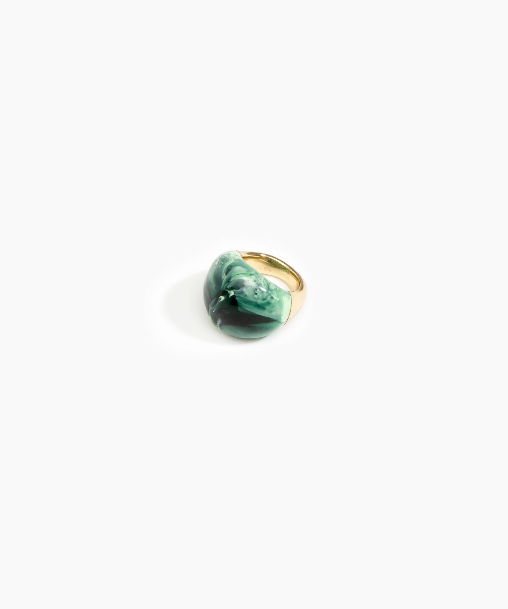 Dinosaur Designs Large Horn Ring in Moss Colour resin with Nano-Coated Brass Material.
