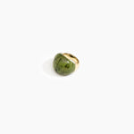 Dinosaur Designs Large Horn Ring in Olive Colour resin with Nano-Coated Brass Material.