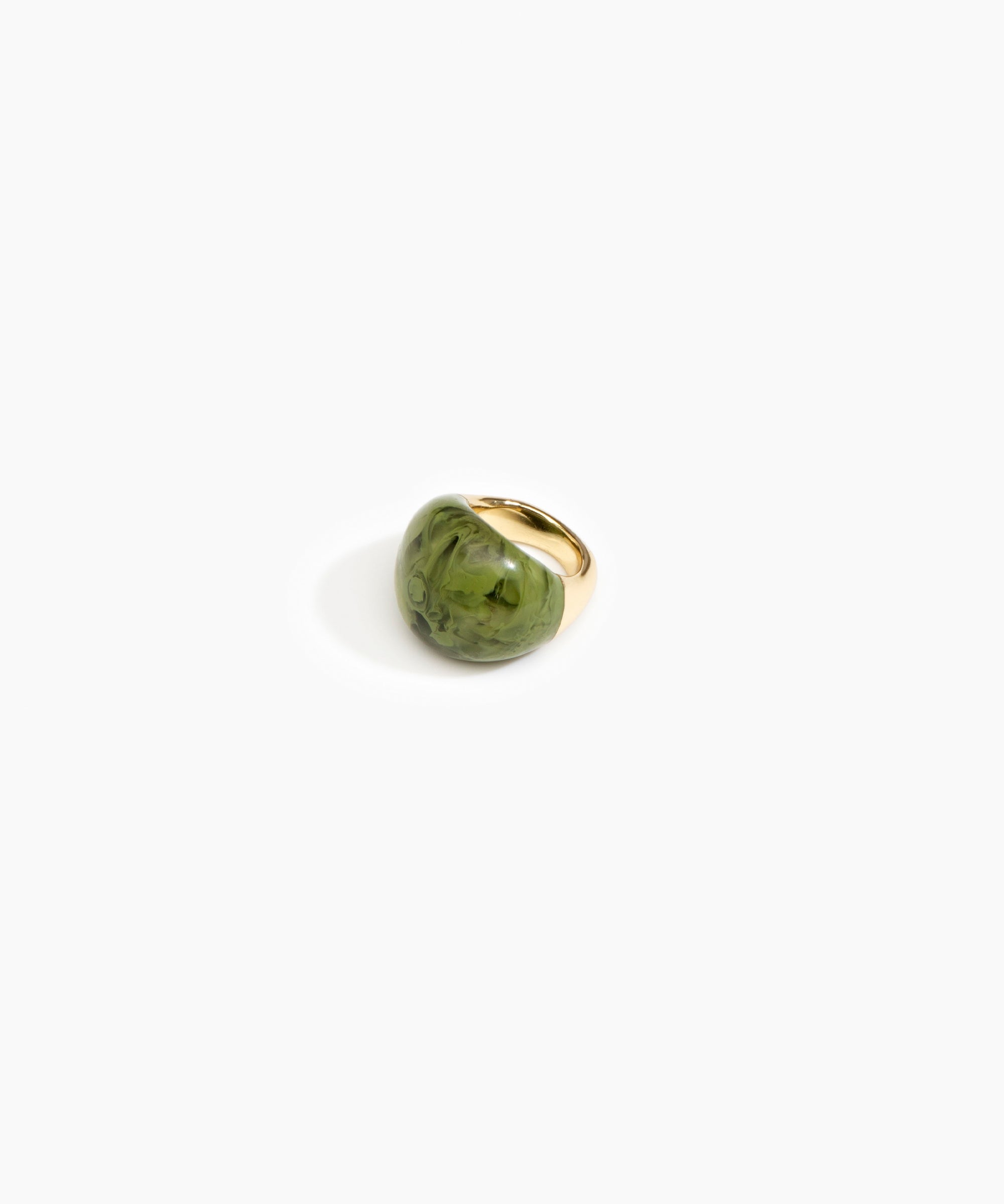 Dinosaur Designs Large Horn Ring in Olive Colour resin with Nano-Coated Brass Material.