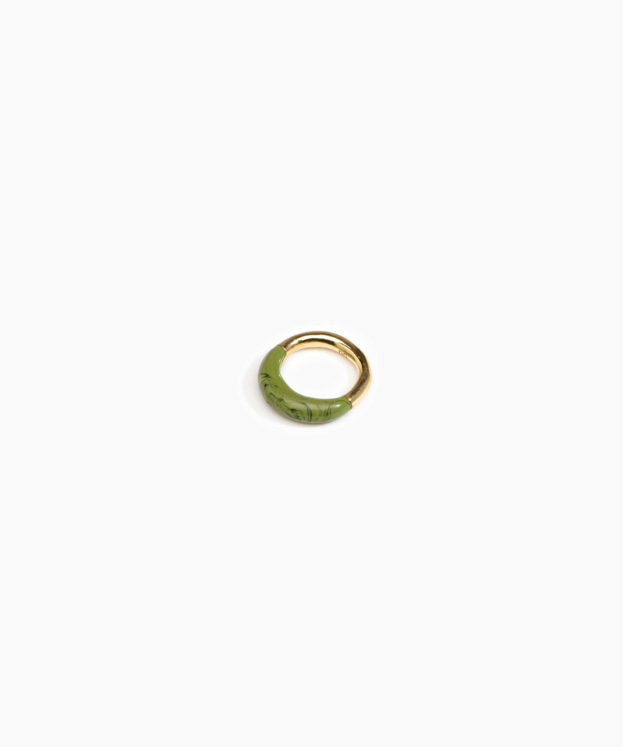 Dinosaur Designs Small Horn Ring in Olive Colour resin with Nano-Coated Brass Material.