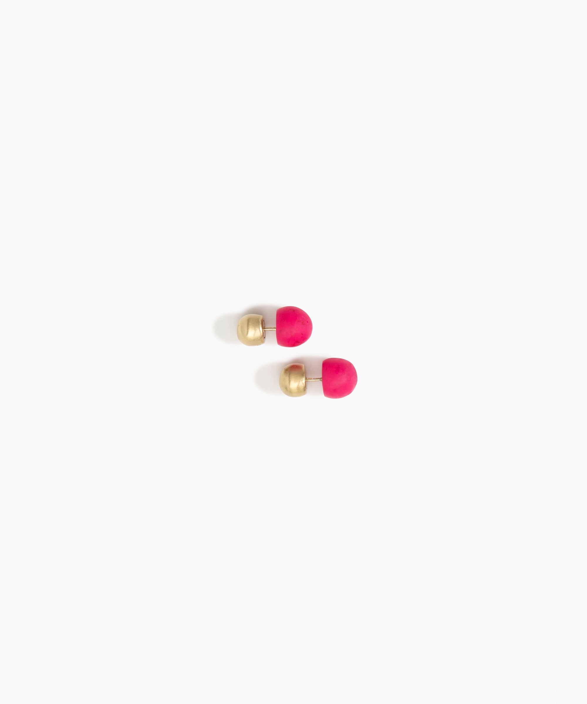 Dinosaur Designs Small Ball Stud Earrings in Flamingo Colour resin with Brushed Nano-Coated Brass Material.