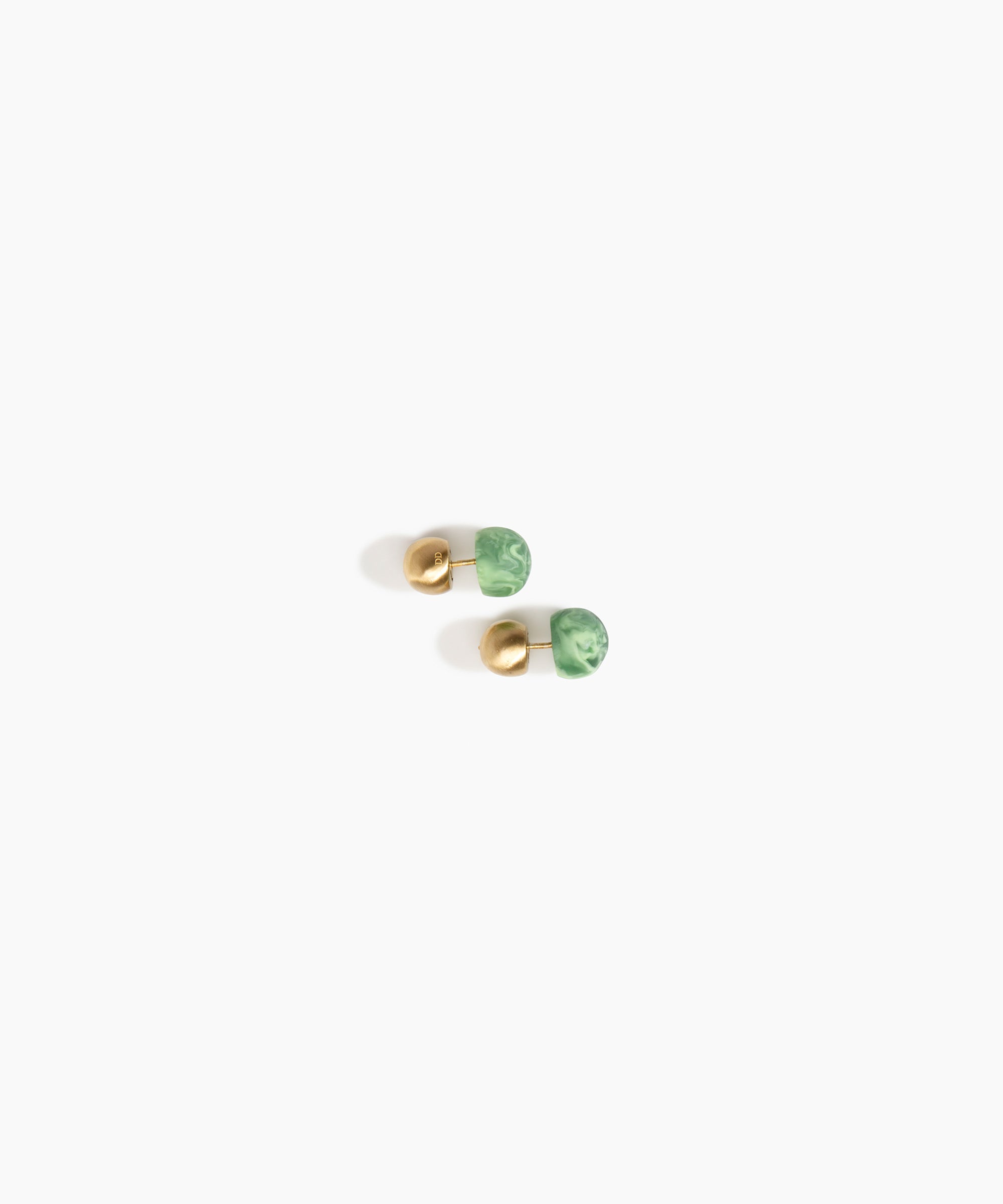 Dinosaur Designs Small Ball Stud Earrings in Moss Colour resin with Brushed Nano-Coated Brass Material..
