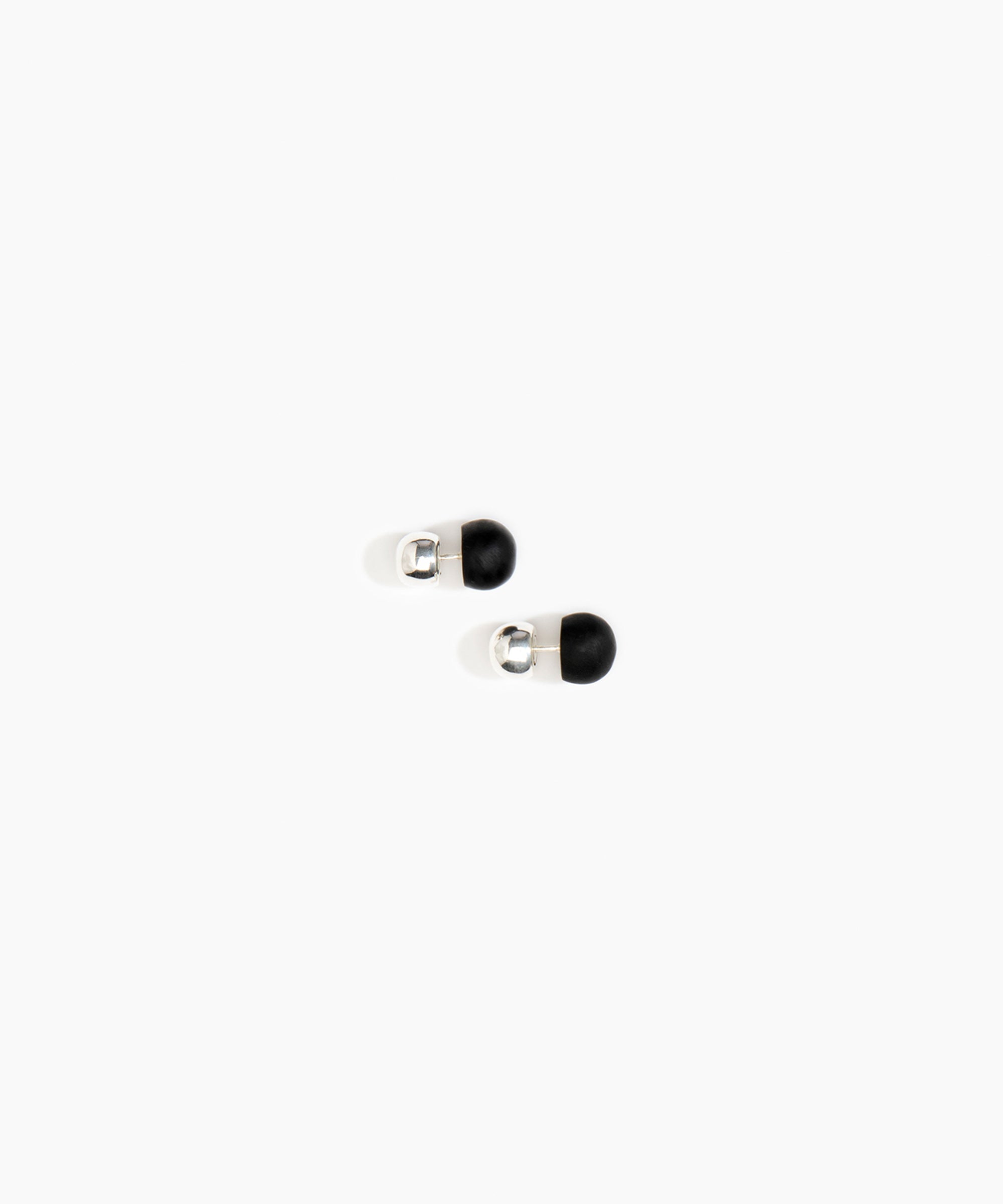 Dinosaur Designs Small Ball Stud Earrings in Black Colour resin with Silver-Plated Brass Material