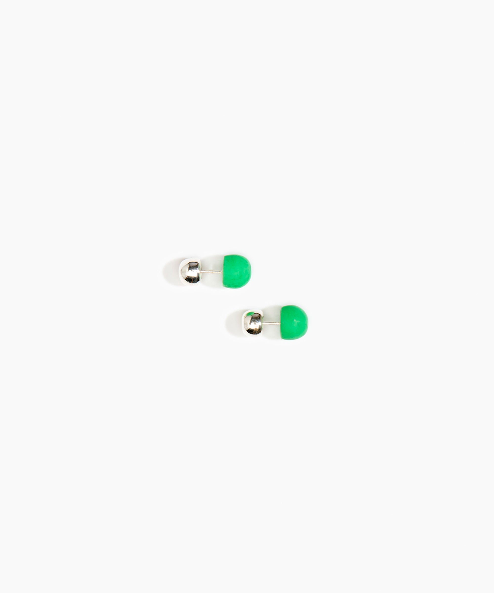 Dinosaur Designs Small Ball Stud Earrings in Leaf Colour resin with Silver-Plated Brass Material..