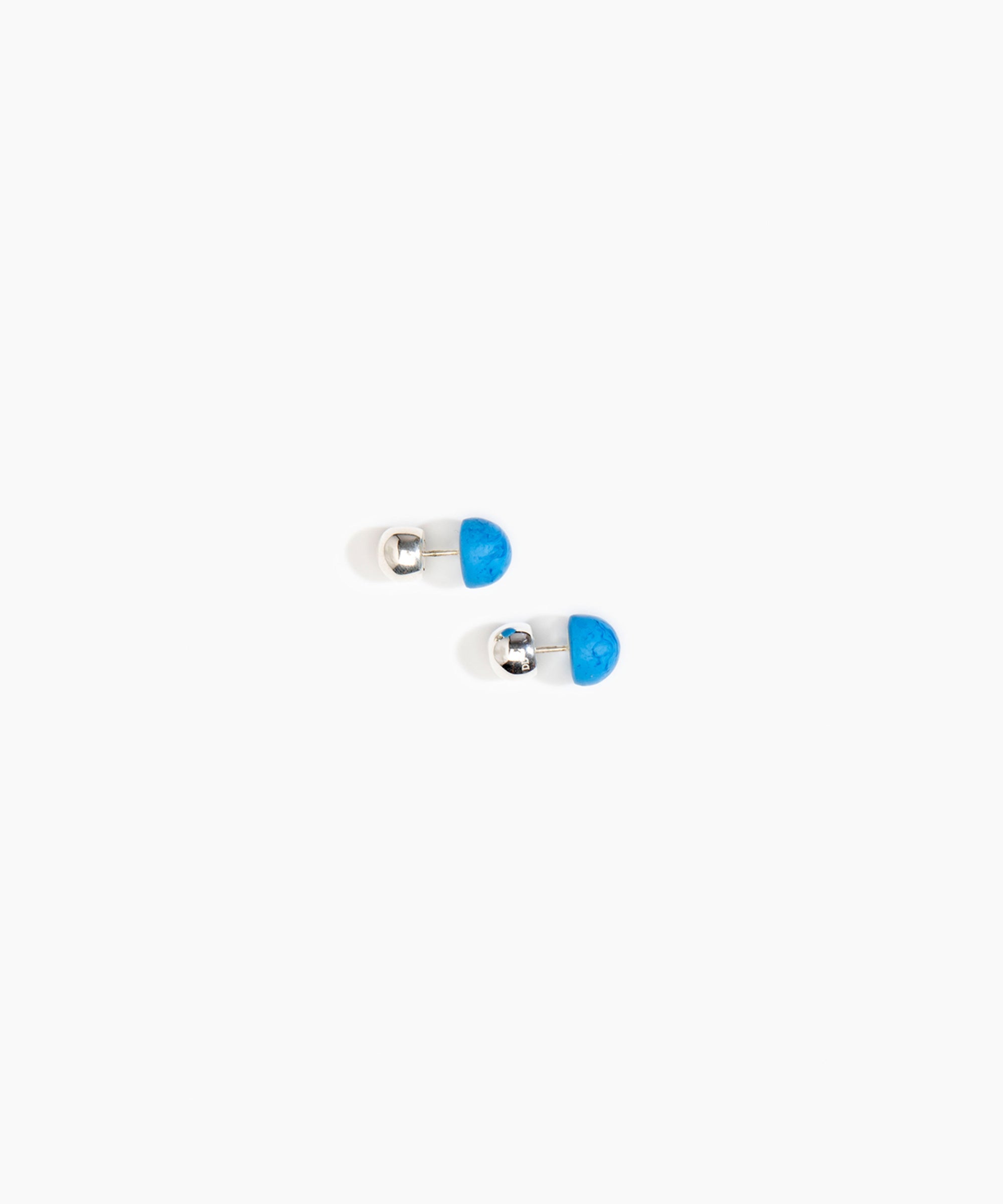 Dinosaur Designs Small Ball Stud Earrings in Sky Colour resin with Silver-Plated Brass Material.