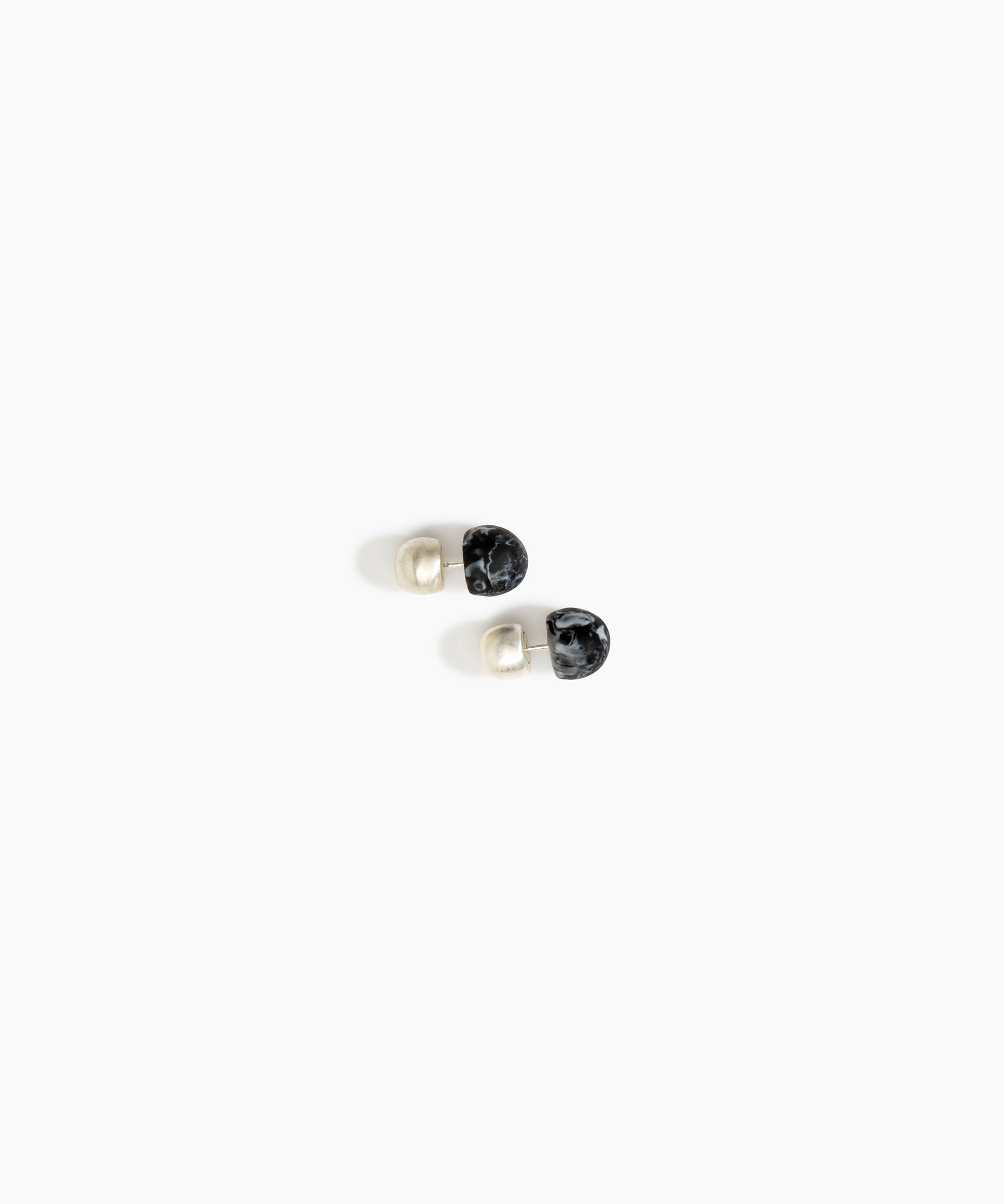 Dinosaur Designs Small Ball Stud Earrings in Black Marble Colour resin with Brushed Silver-Plated Brass Material.