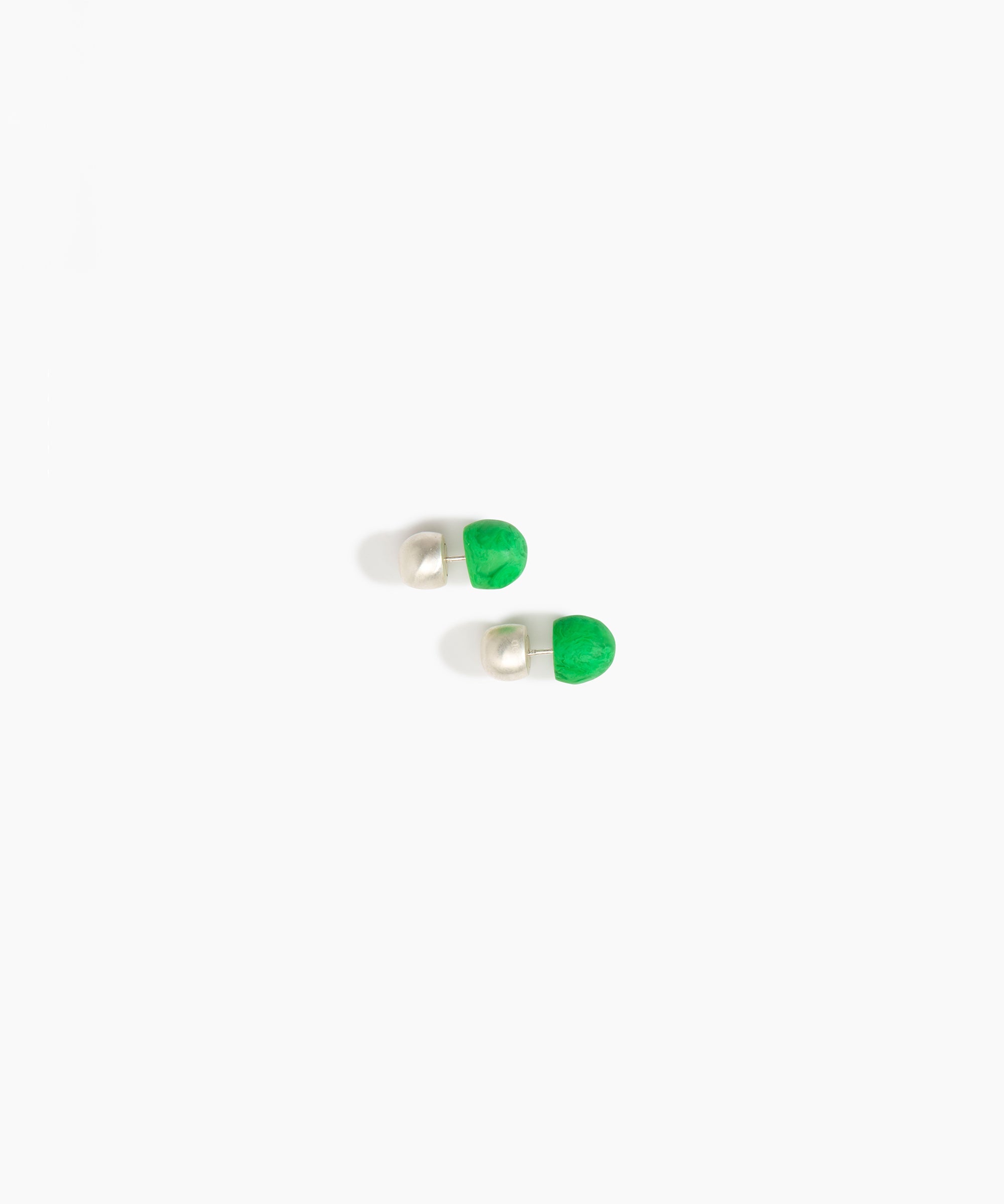 Dinosaur Designs Small Ball Stud Earrings in Leaf Colour resin with Brushed Silver-Plated Brass Material..