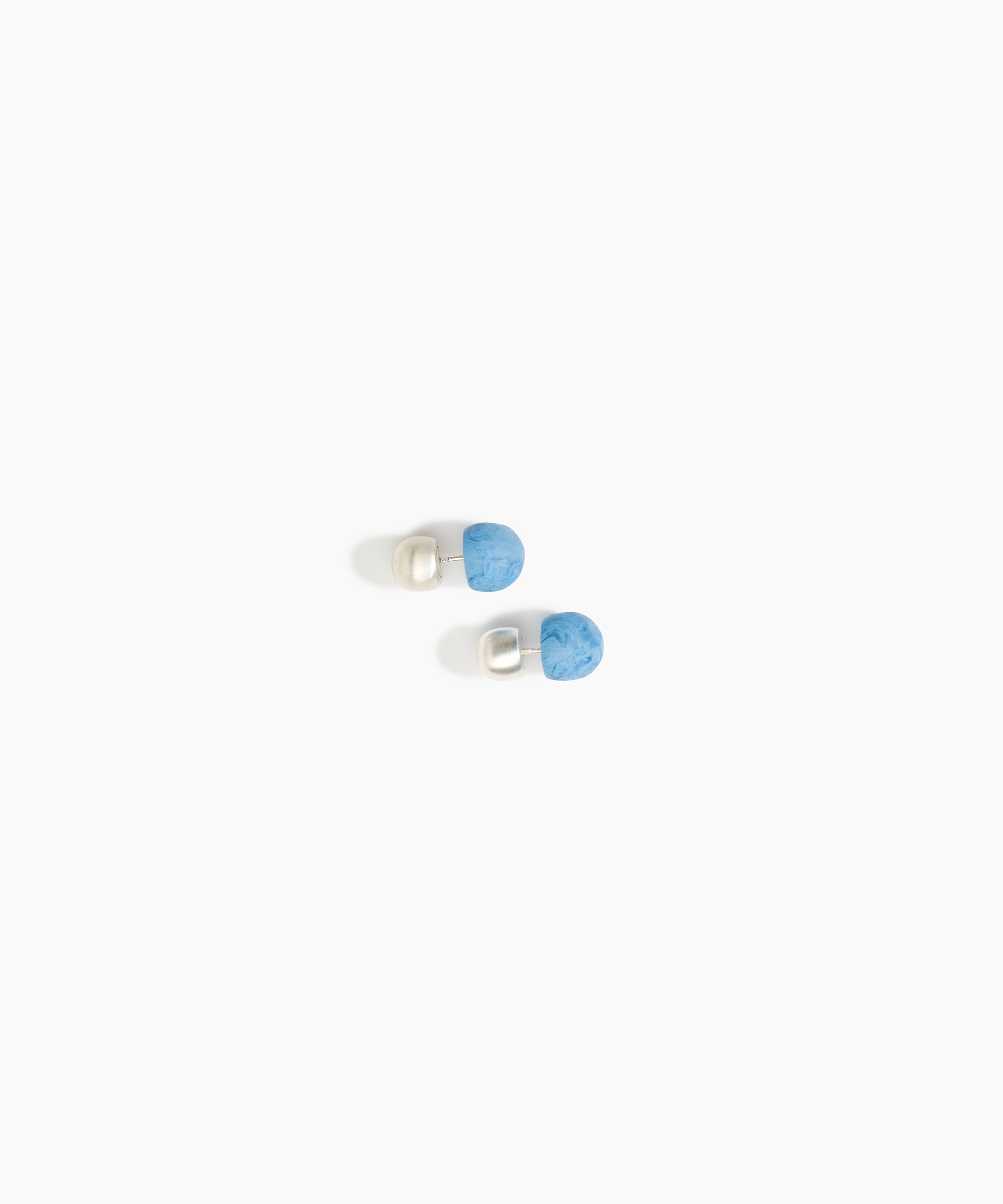 Dinosaur Designs Small Ball Stud Earrings in Sky Colour resin with Brushed Silver-Plated Brass Material.