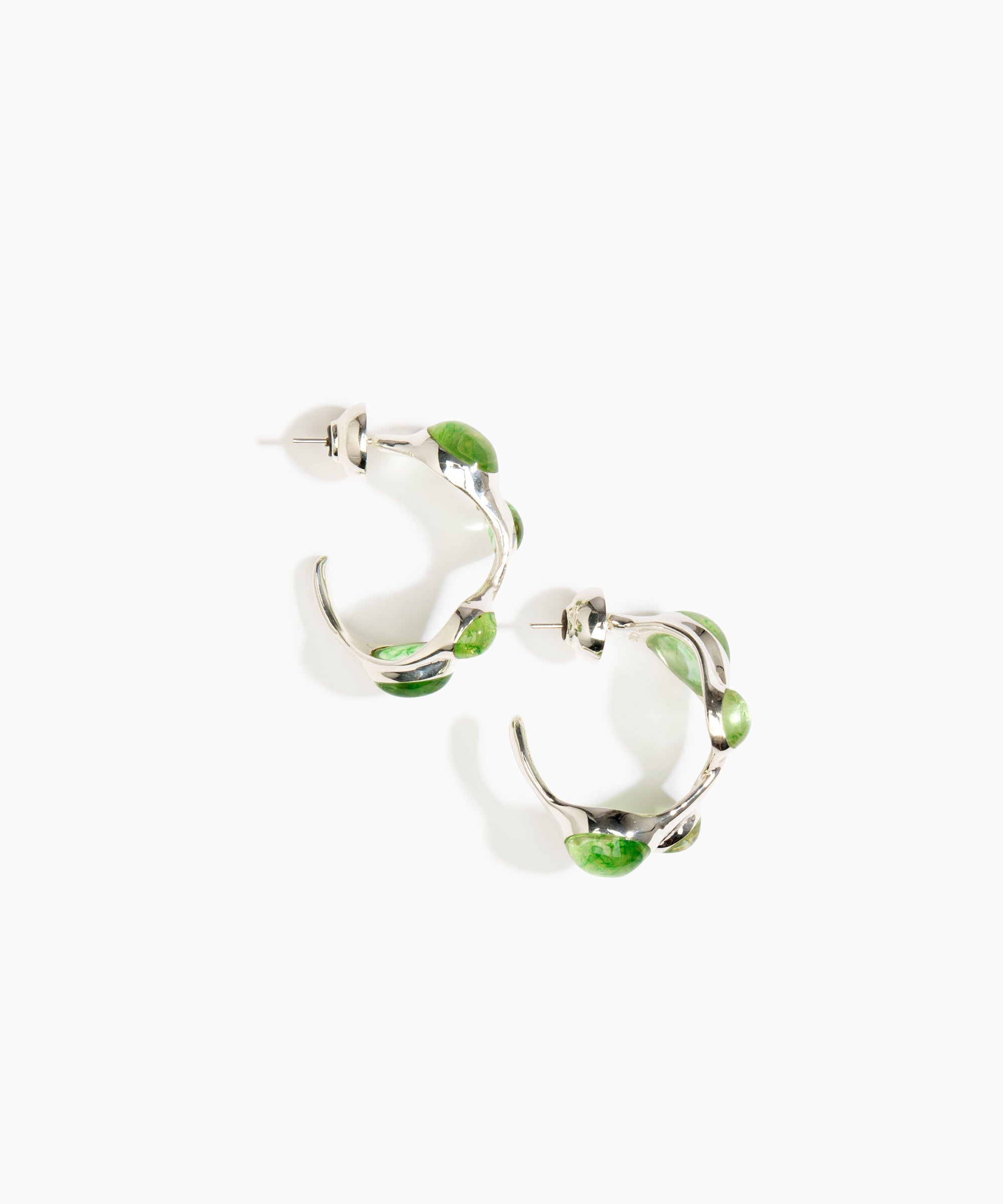 Dinosaur Designs Watercolour silver-plated brass hoop earrings with Grass green coloured glass beads.