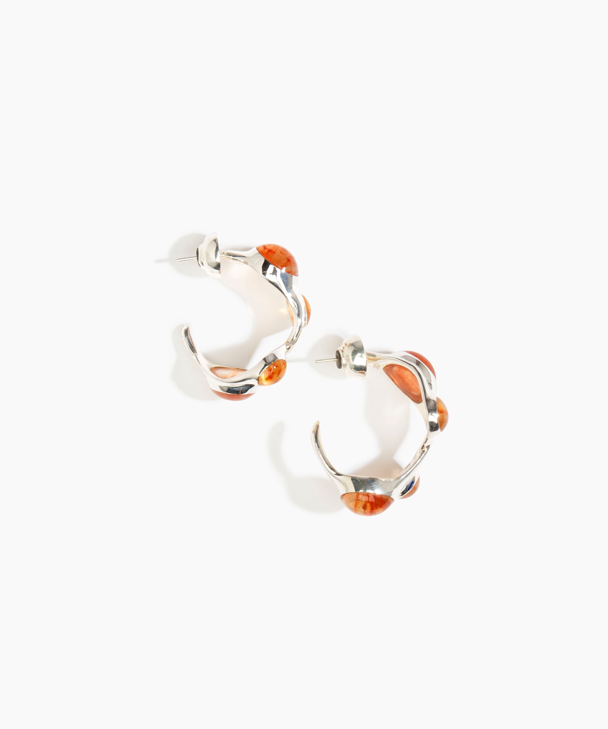 Dinosaur Designs Watercolour silver-plated brass hoop earrings with Strawberry red coloured glass beads.