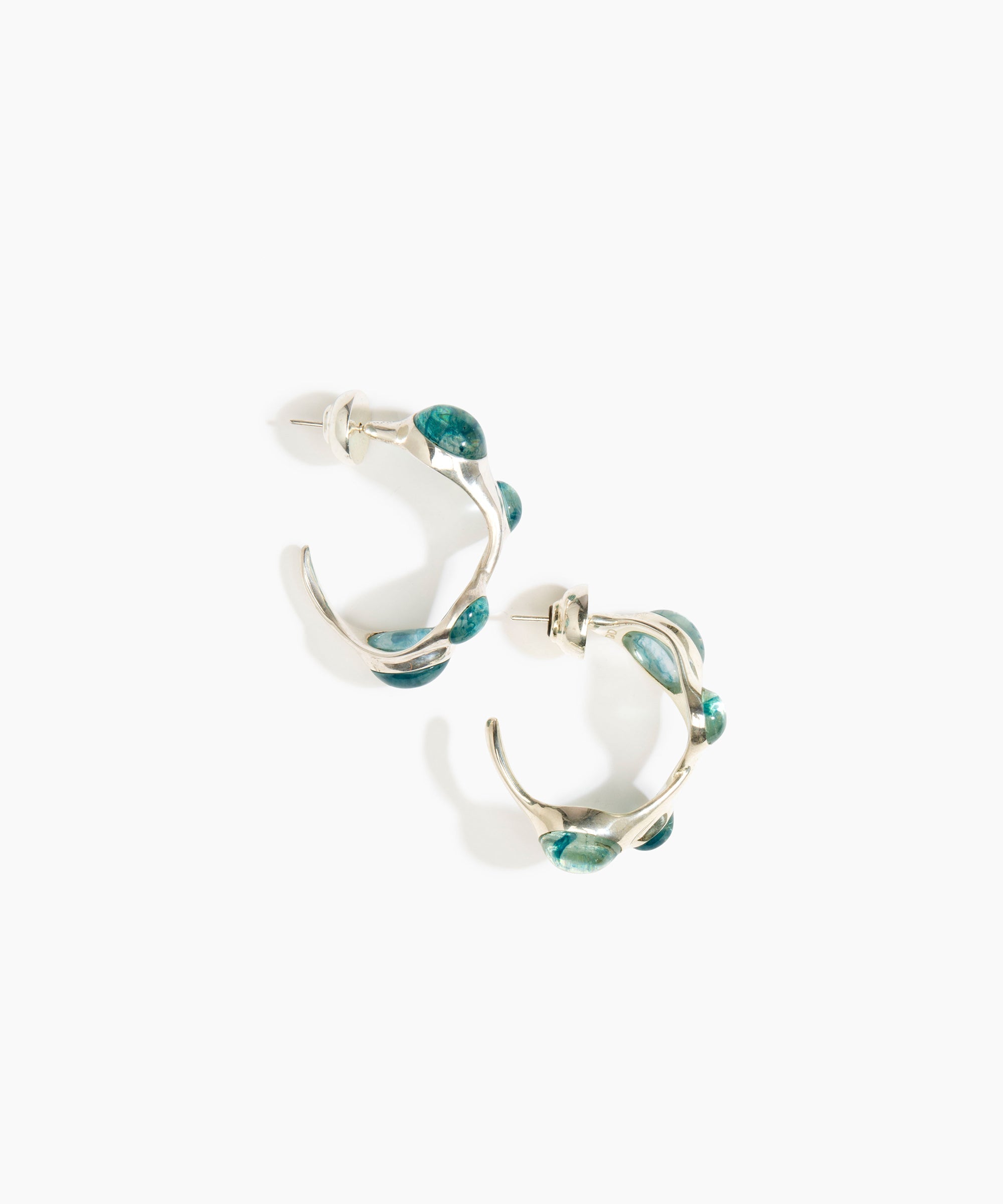Dinosaur Designs Watercolour silver-plated brass hoop earrings with Water blue coloured glass beads.