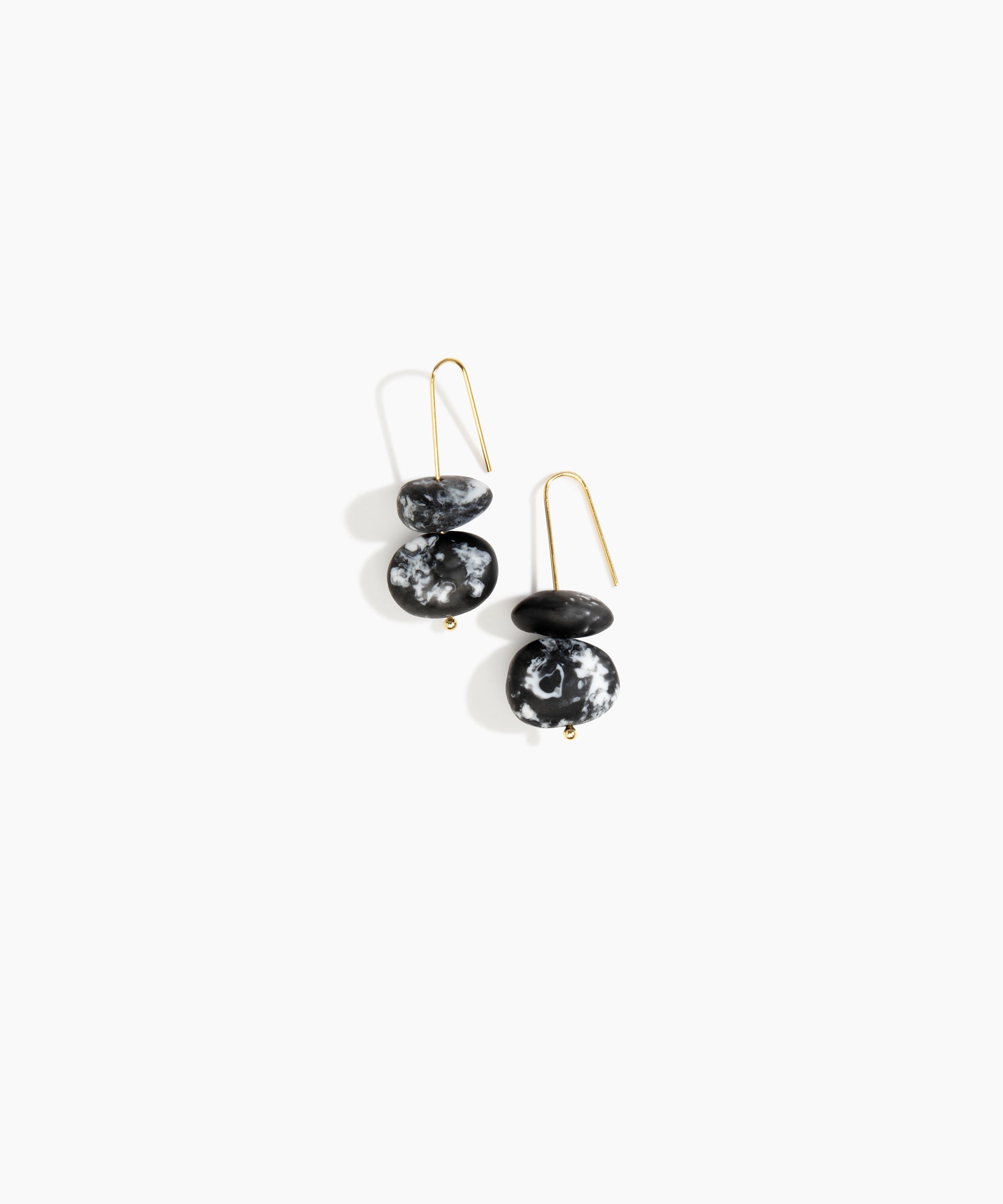 Dinosaur Designs Temple Earth Wire Earrings in Black Marble Colour resin with Gold-Filled Material.