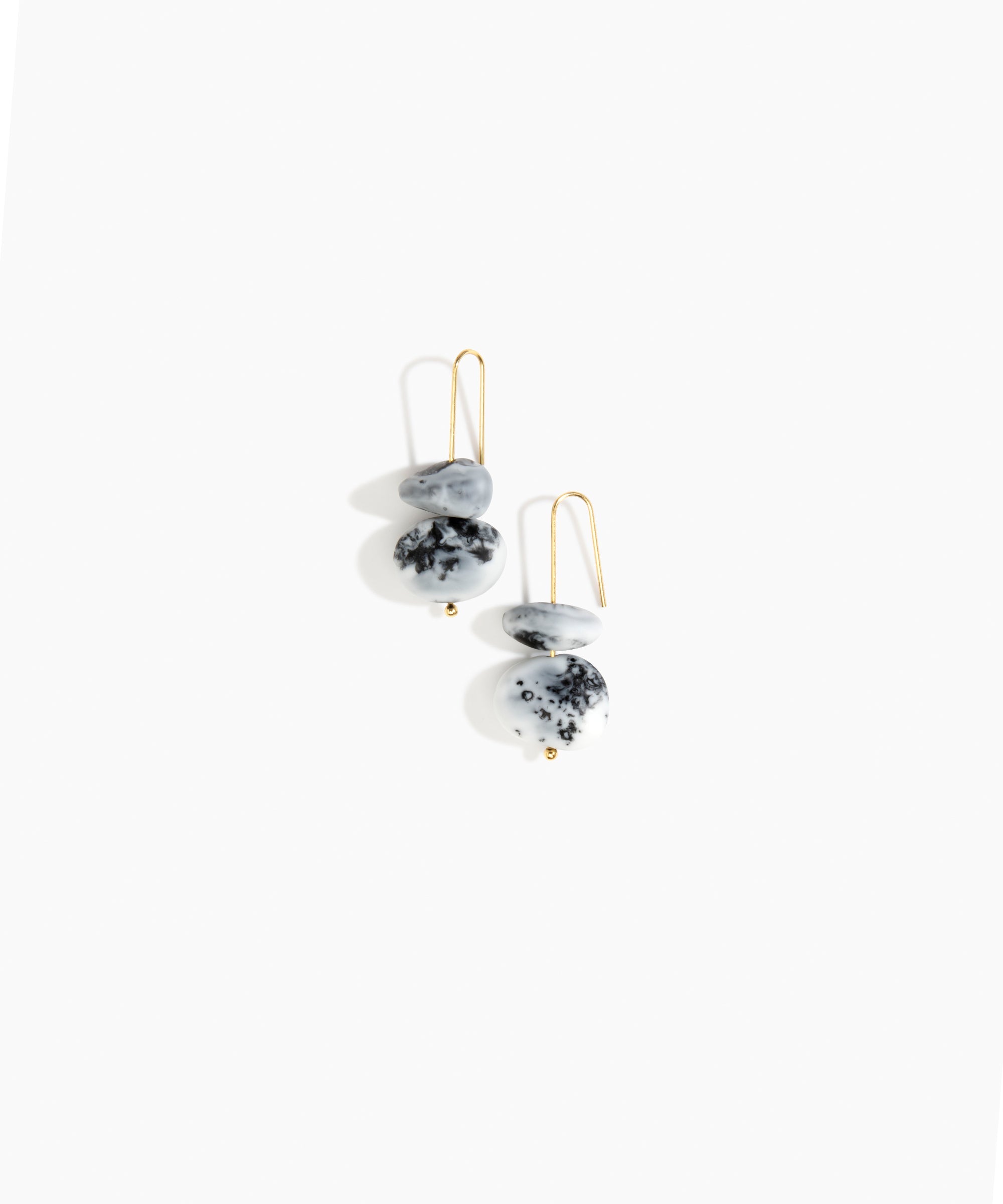Dinosaur Designs Temple Earth Wire Earrings in White Marble Colour resin with Gold-Filled Material.