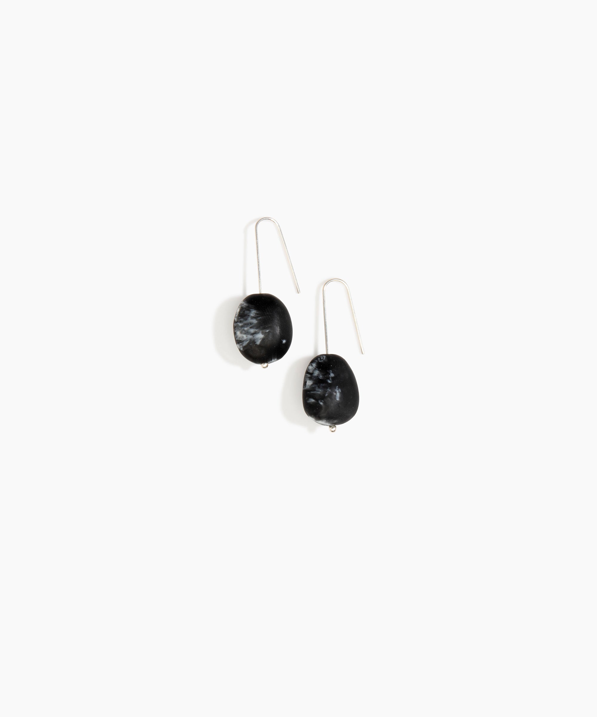 Dinosaur Designs Earth Wire Earrings in Black Marble Colour resin with 925 Sterling Silver Material.