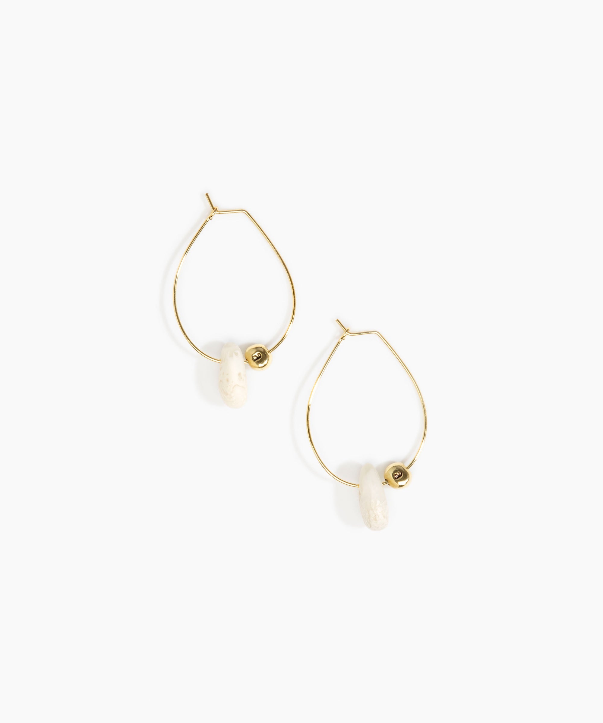 Dinosaur Designs Joie De Vivre Hoop Earrings in Chalk Swirl Colour resin with Gold-Filled Material.