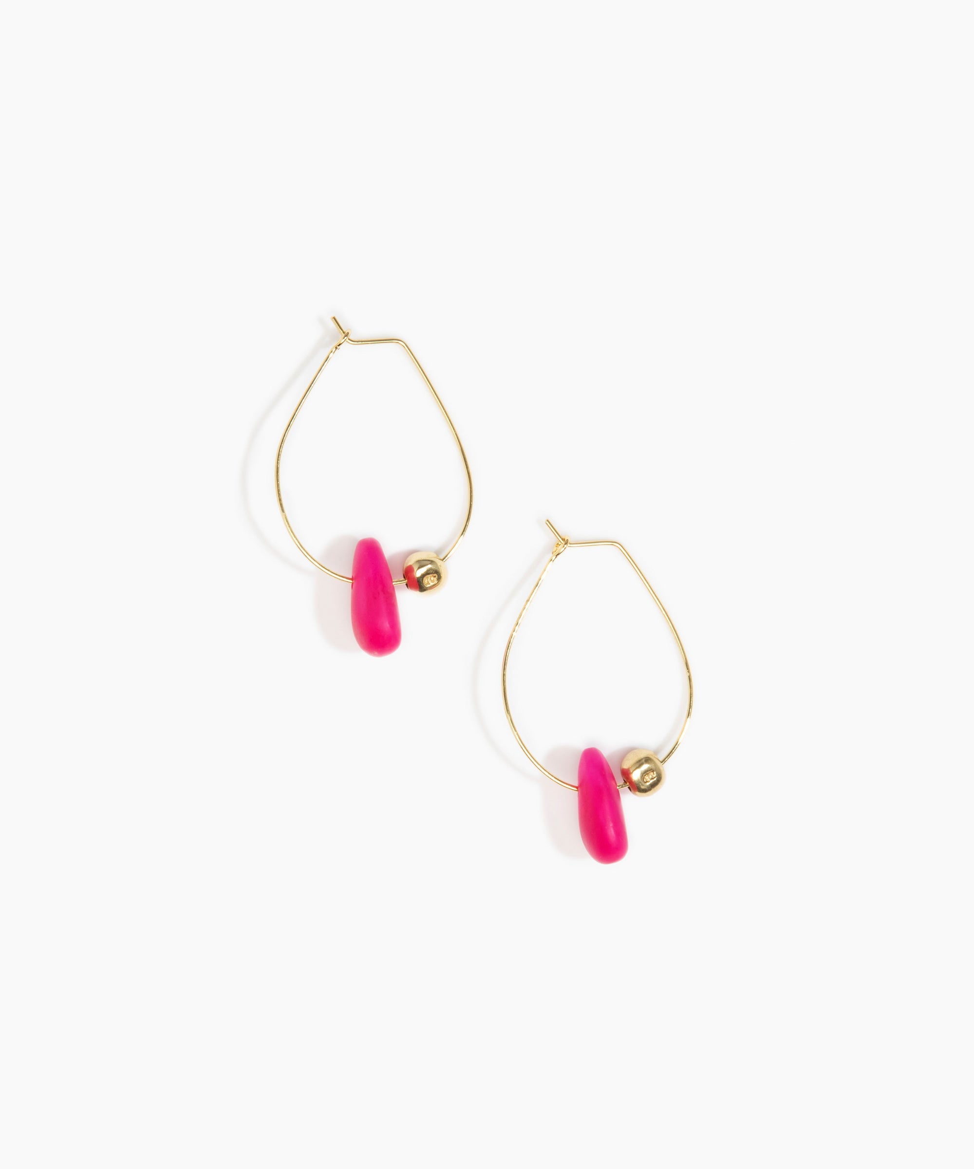 Dinosaur Designs Joie De Vivre Hoop Earrings in Flamingo Colour resin with Gold-Filled Material.
