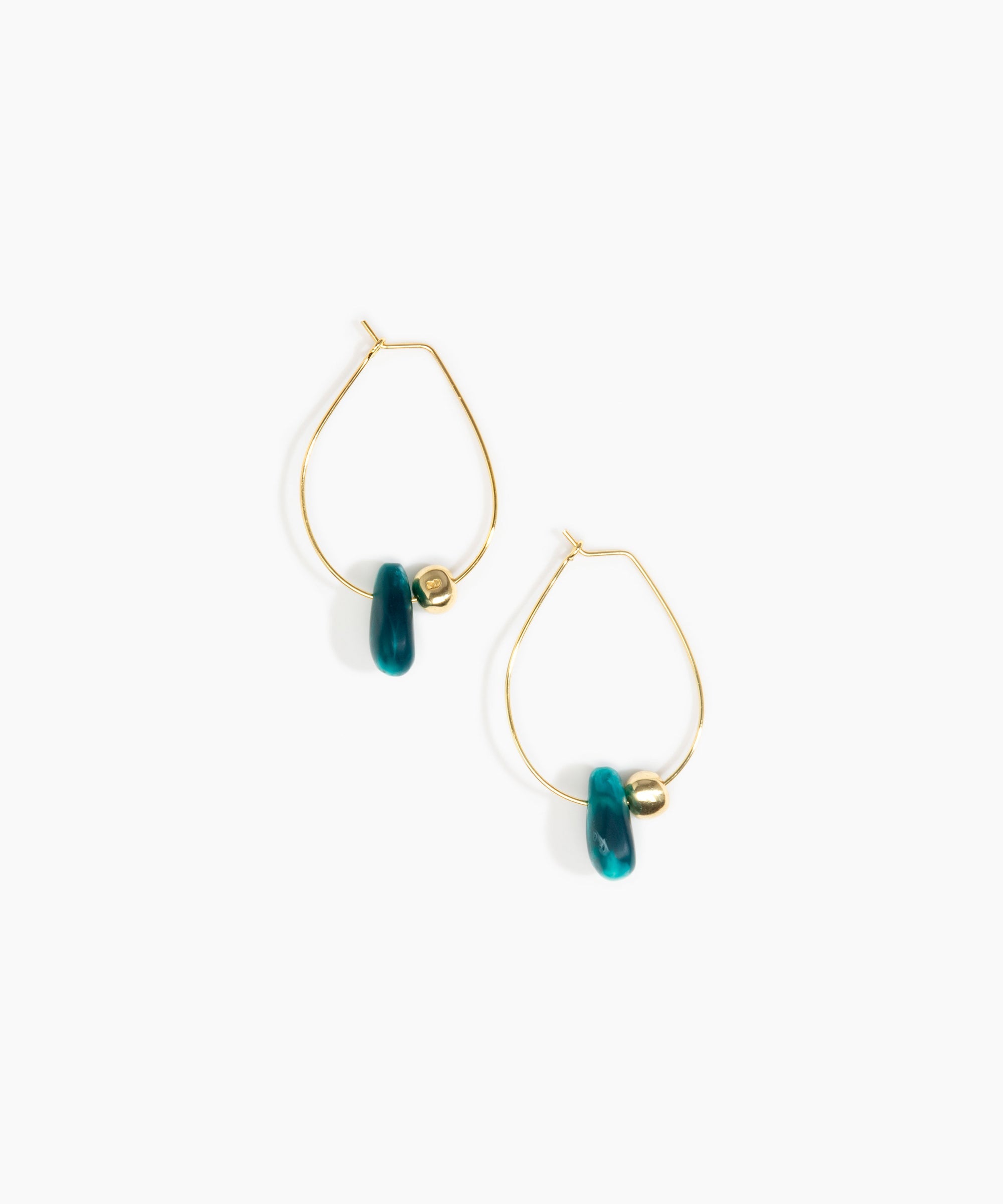 Dinosaur Designs Joie De Vivre Hoop Earrings in Lagoon Colour resin with Gold-Filled Material.