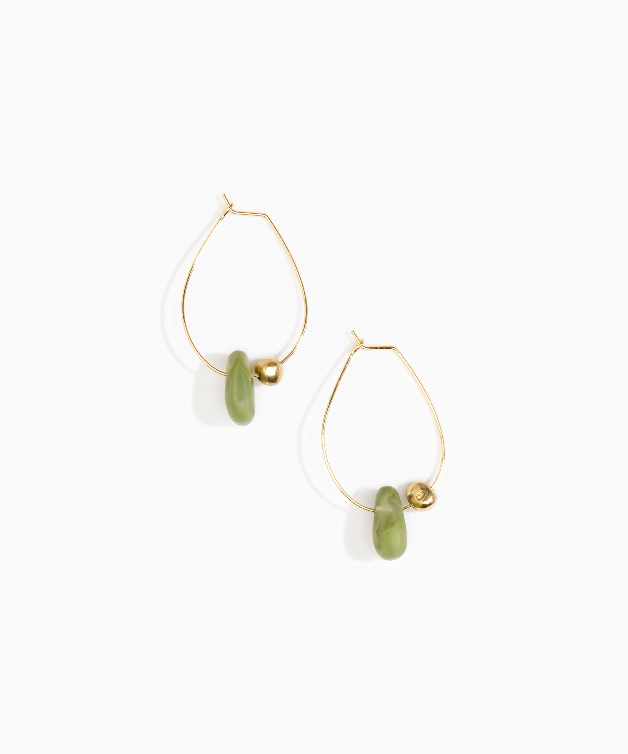 Dinosaur Designs Joie De Vivre Hoop Earrings in Olive Colour resin with Gold-Filled Material.