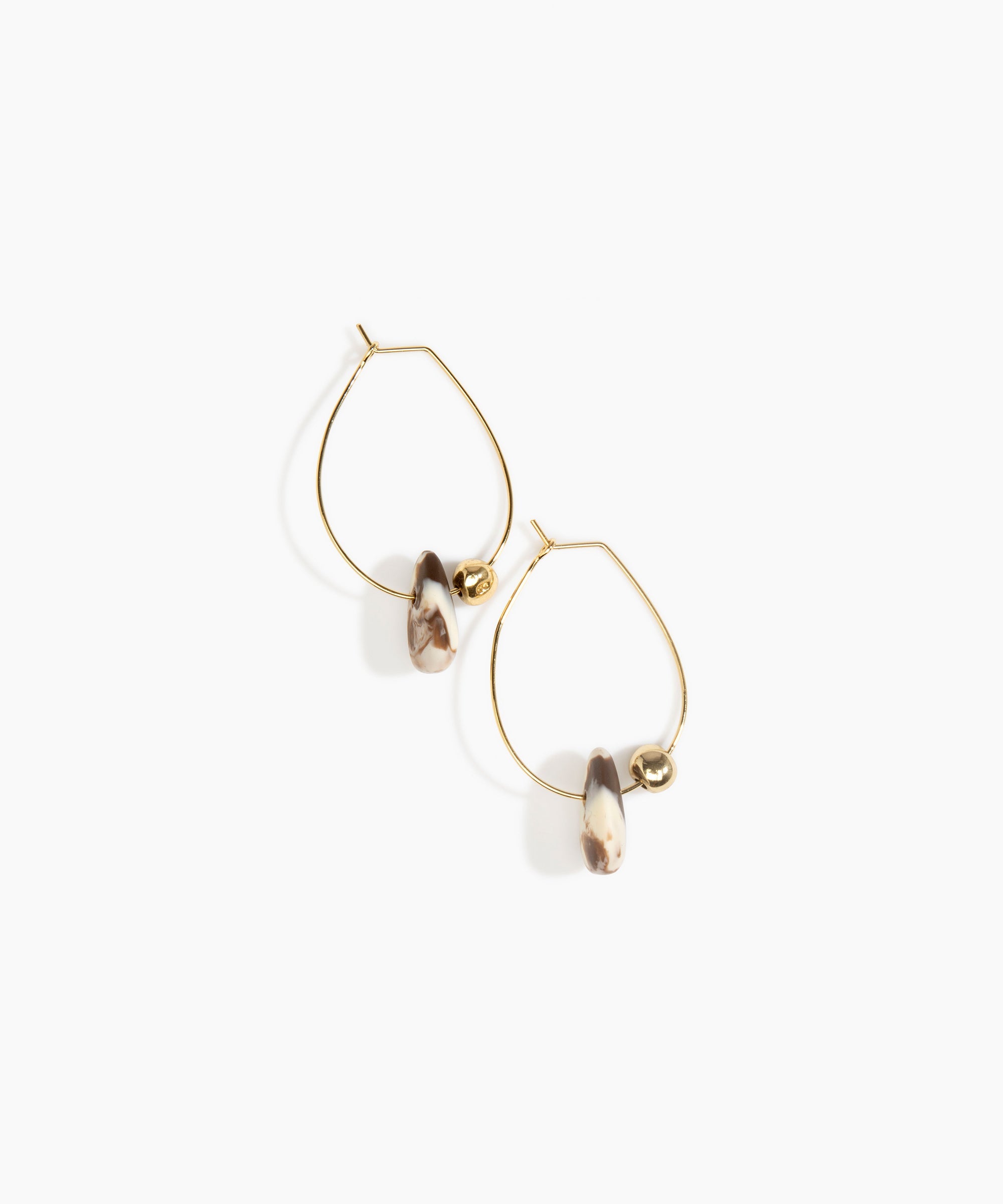 Dinosaur Designs Joie De Vivre Hoop Earrings in Cappuccino Colour resin with Gold-Filled Material.