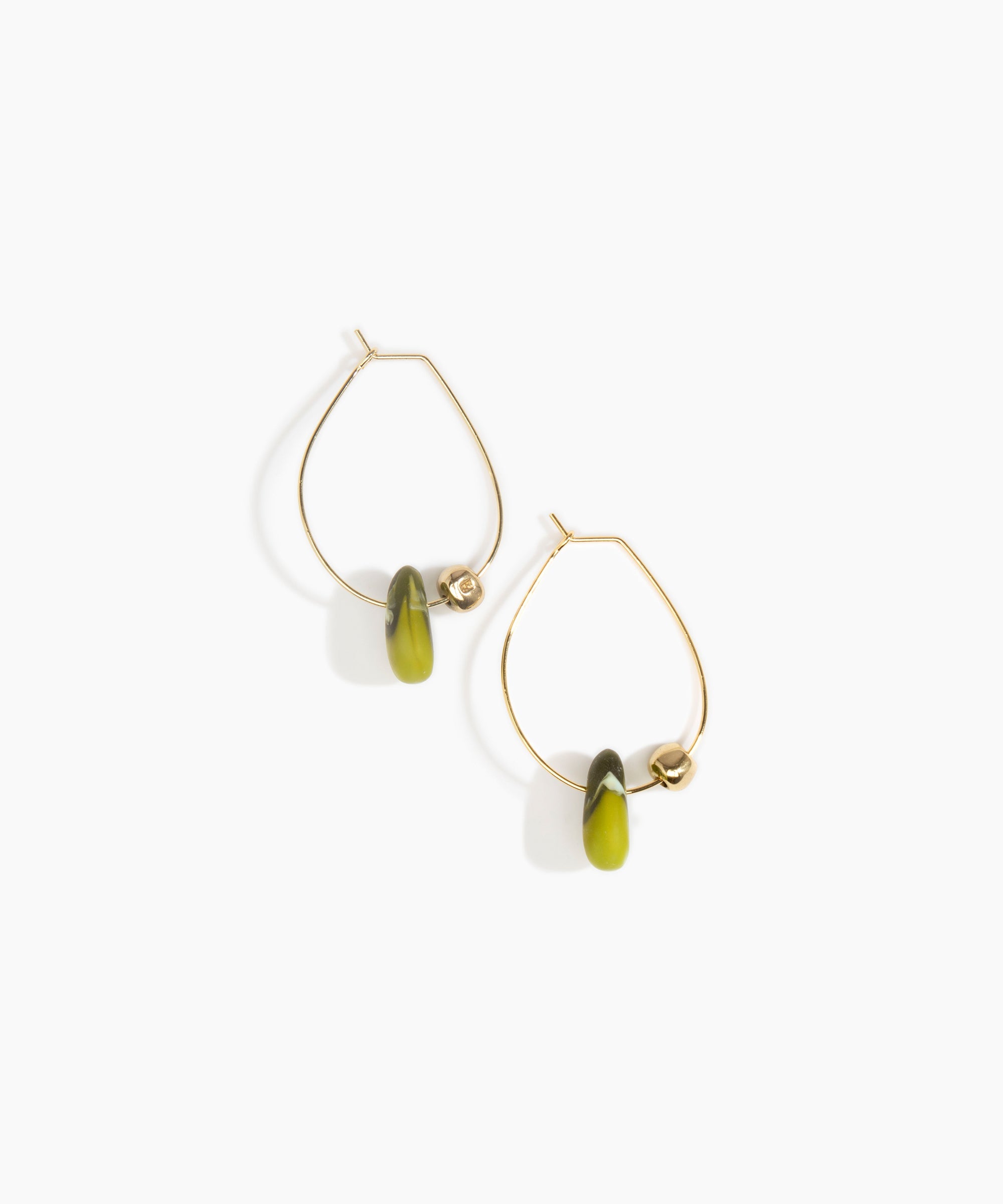 Dinosaur Designs Joie De Vivre Hoop Earrings in Malachite Colour resin with Gold-Filled Material.