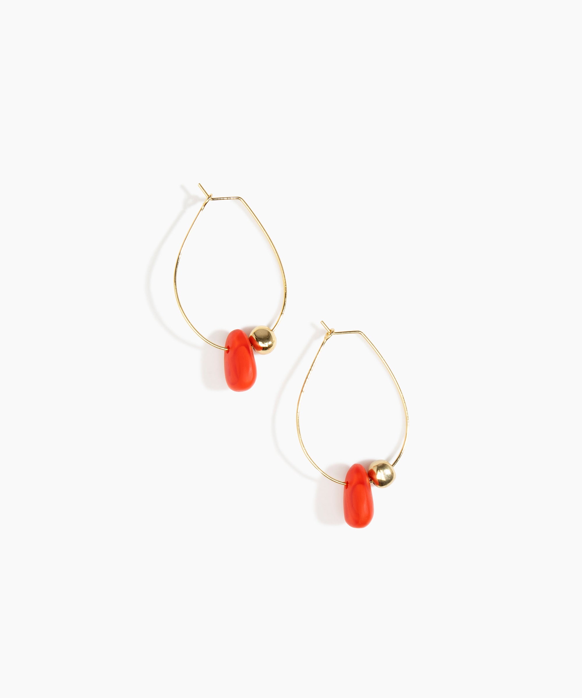 Dinosaur Designs Joie De Vivre Hoop Earrings in Poppy Colour resin with Gold-Filled Material.