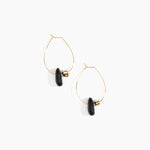 Dinosaur Designs Joie De Vivre Hoop Earrings in Black Marble Colour resin with Gold-Filled Material.