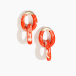 Dinosaur Designs Large Rock Chain Earrings in Strawberry Colour resin with Brushed Silver-Plated Brass Material