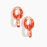 Dinosaur Designs Large Rock Chain Earrings in Strawberry Colour resin with Brushed Silver-Plated Brass Material
