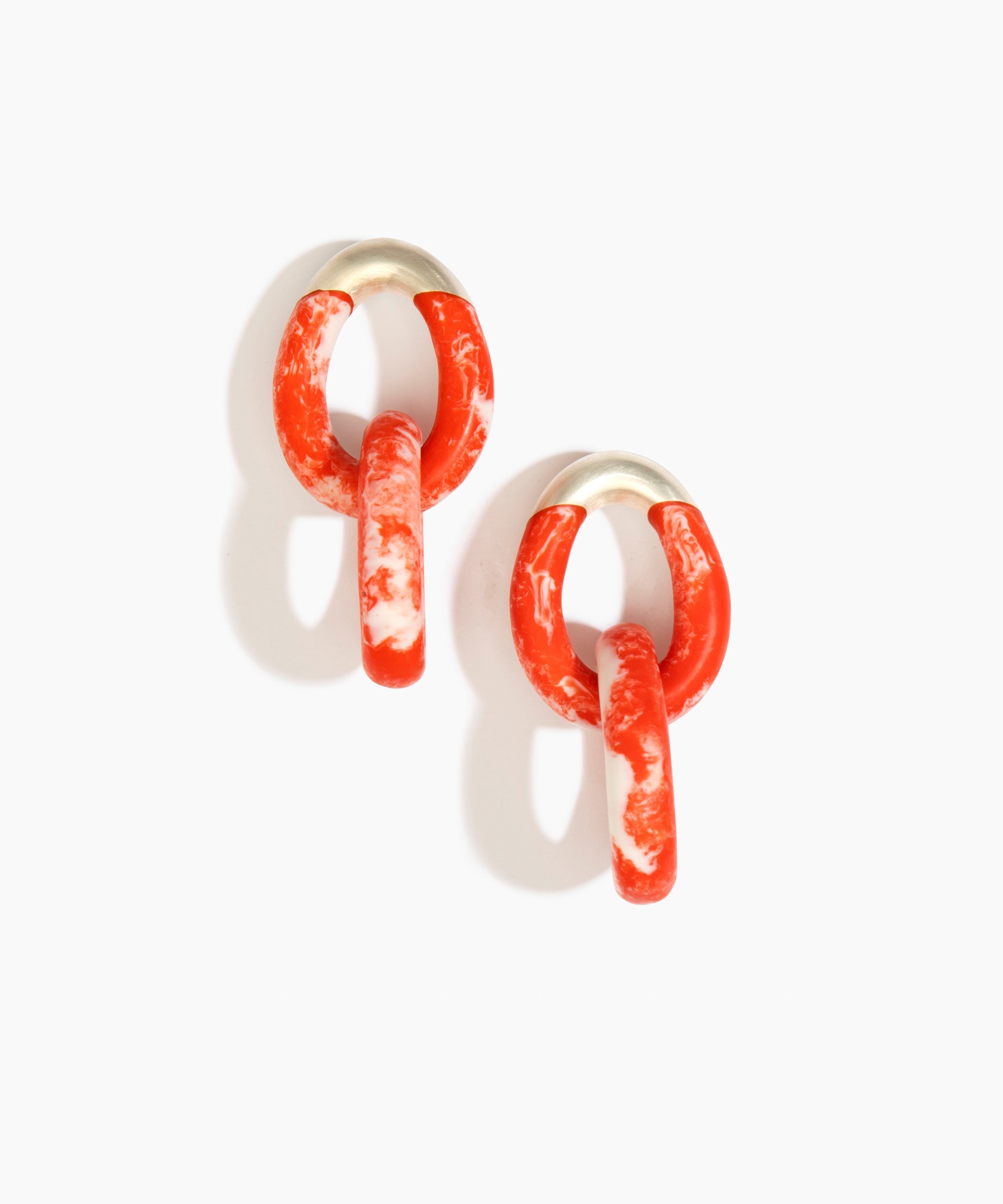 Dinosaur Designs Large Rock Chain Earrings in Strawberry Colour resin with Brushed Silver-Plated Brass Material
