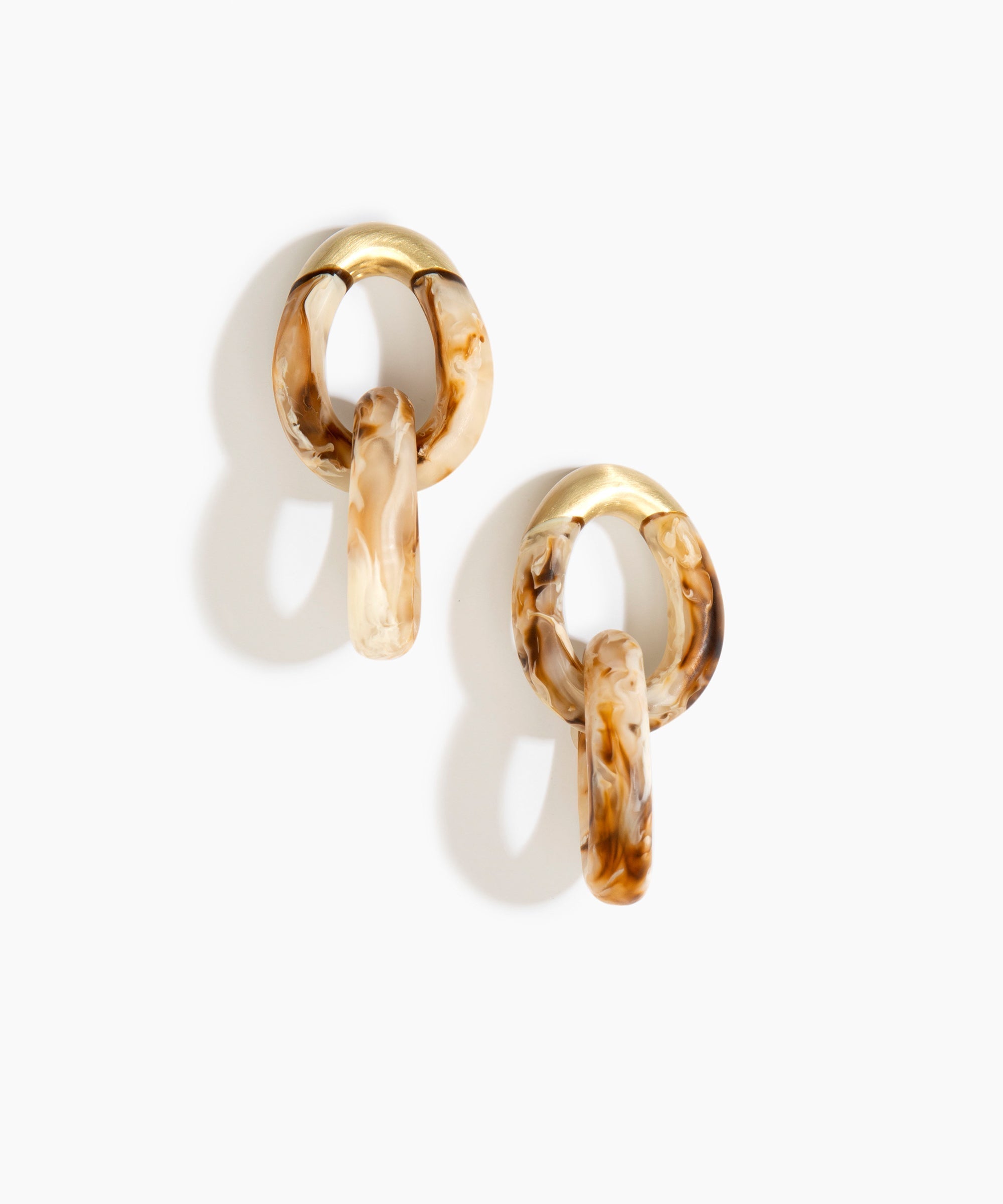 Dinosaur Designs Large Rock Chain Earrings in Light Horn Colour resin with Brushed Nano-Coated Brass Material