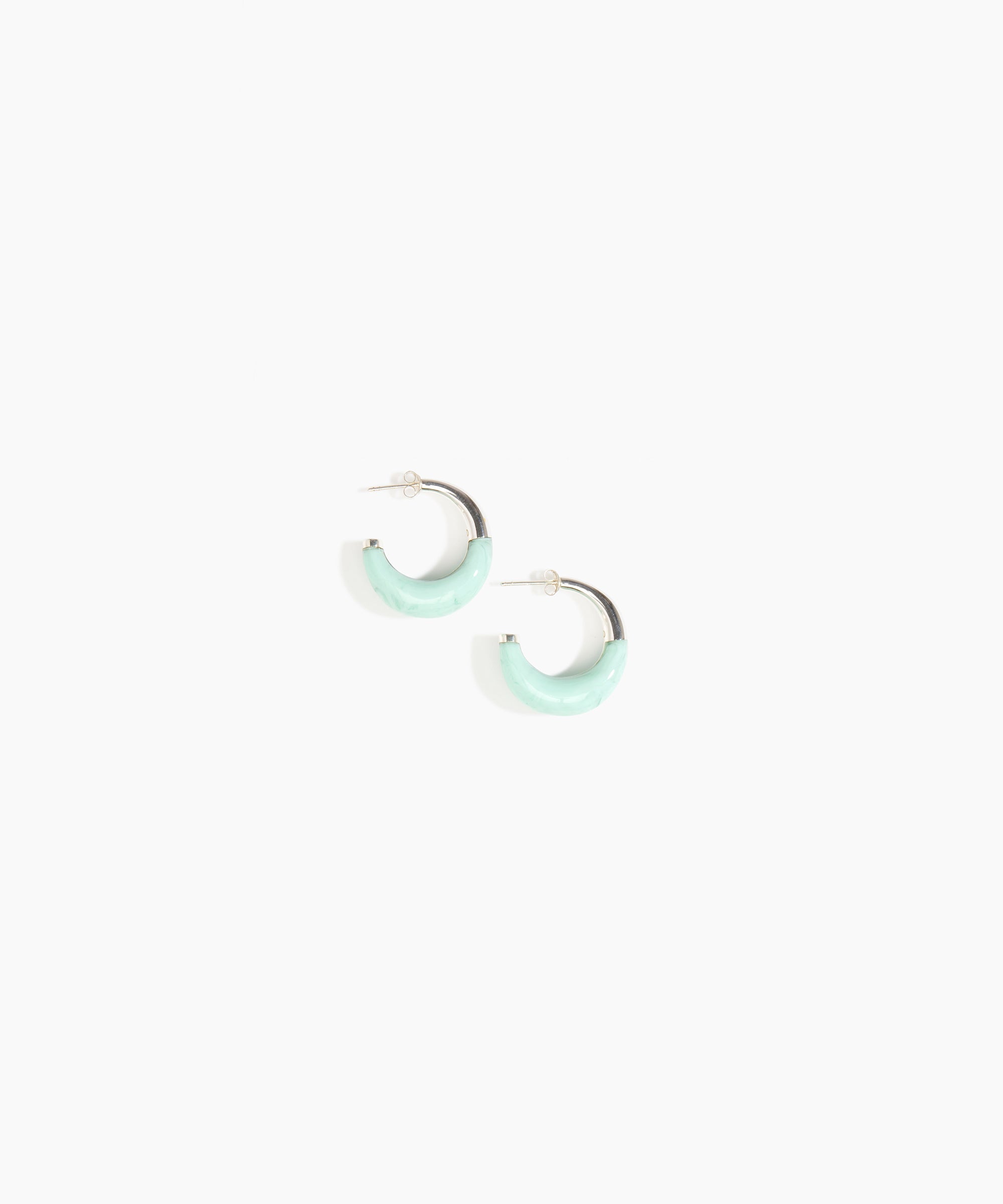 Dinosaur Designs Small Horn Earrings in Mint color resin with Silver-Plated Brass Material