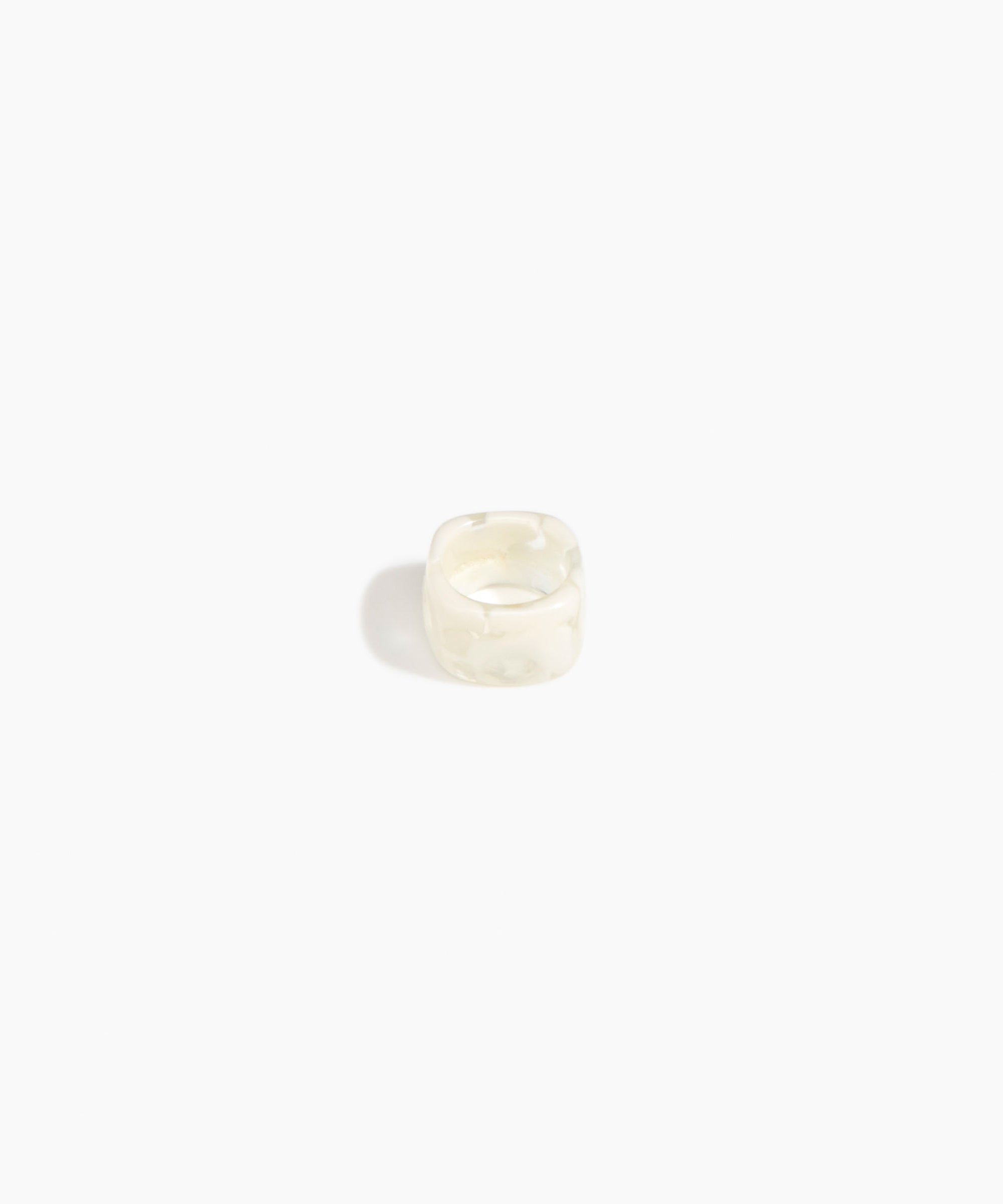 Dinosaur Designs Polished Cube Ring in Chalk Swirl Colour resin with Regular Fit