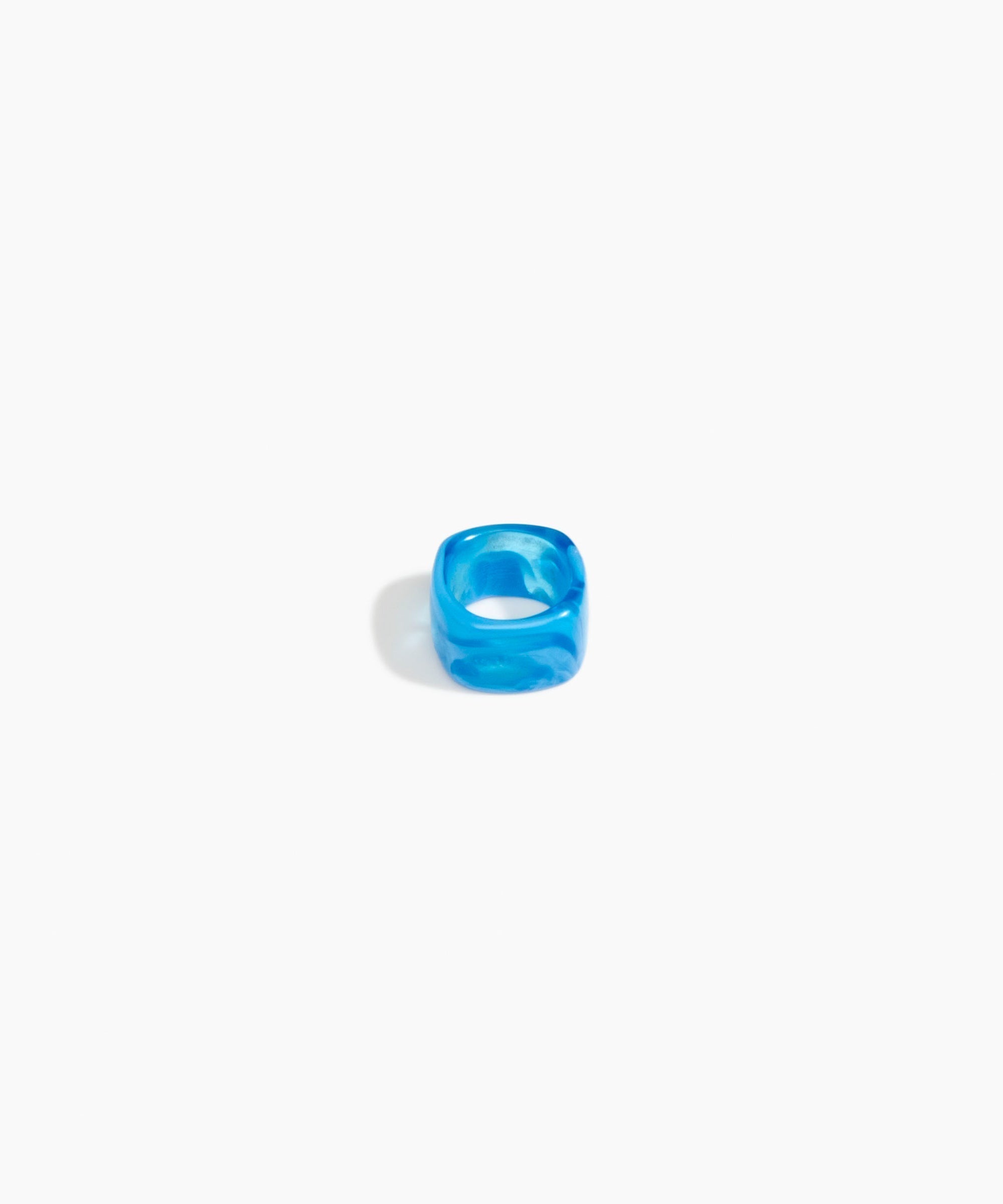 Dinosaur Designs Polished Cube Ring in Sky color resin with Regular Fit