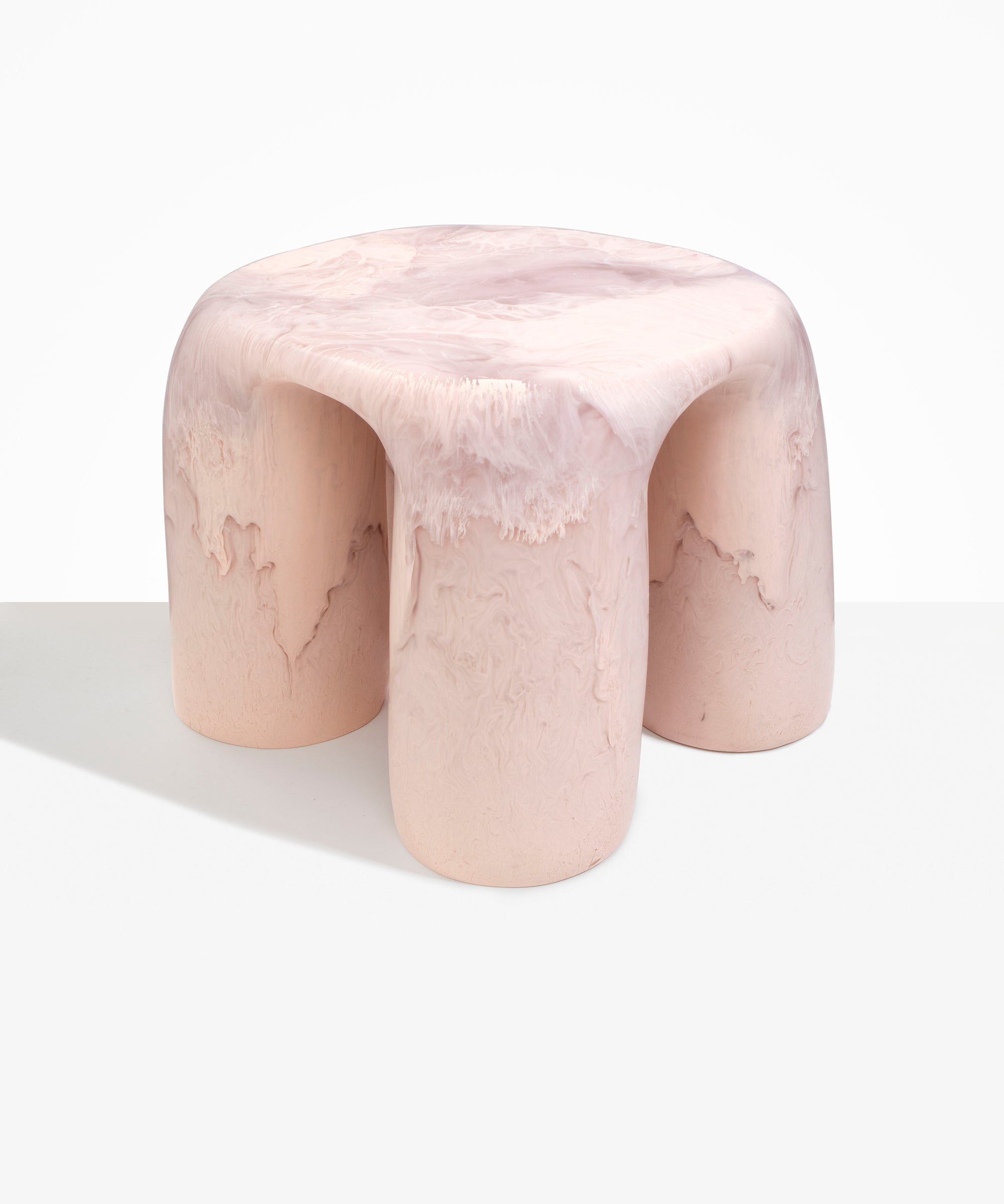 Dinosaur Designs 4 Leg Rock Tower Table in Rose Swirl pink colour resin